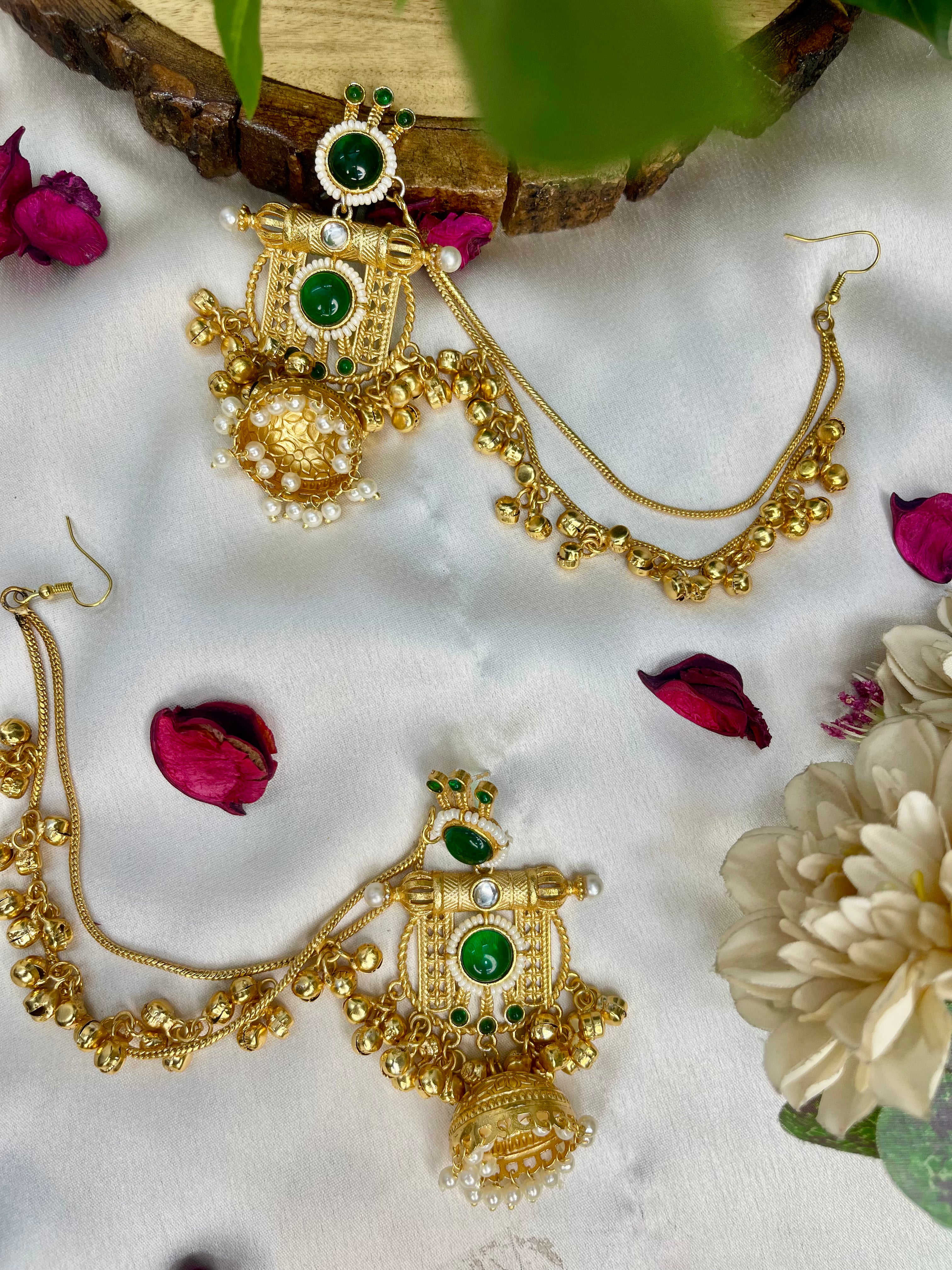 Emerald Ishq Kashmiri Kaanchain Earrings