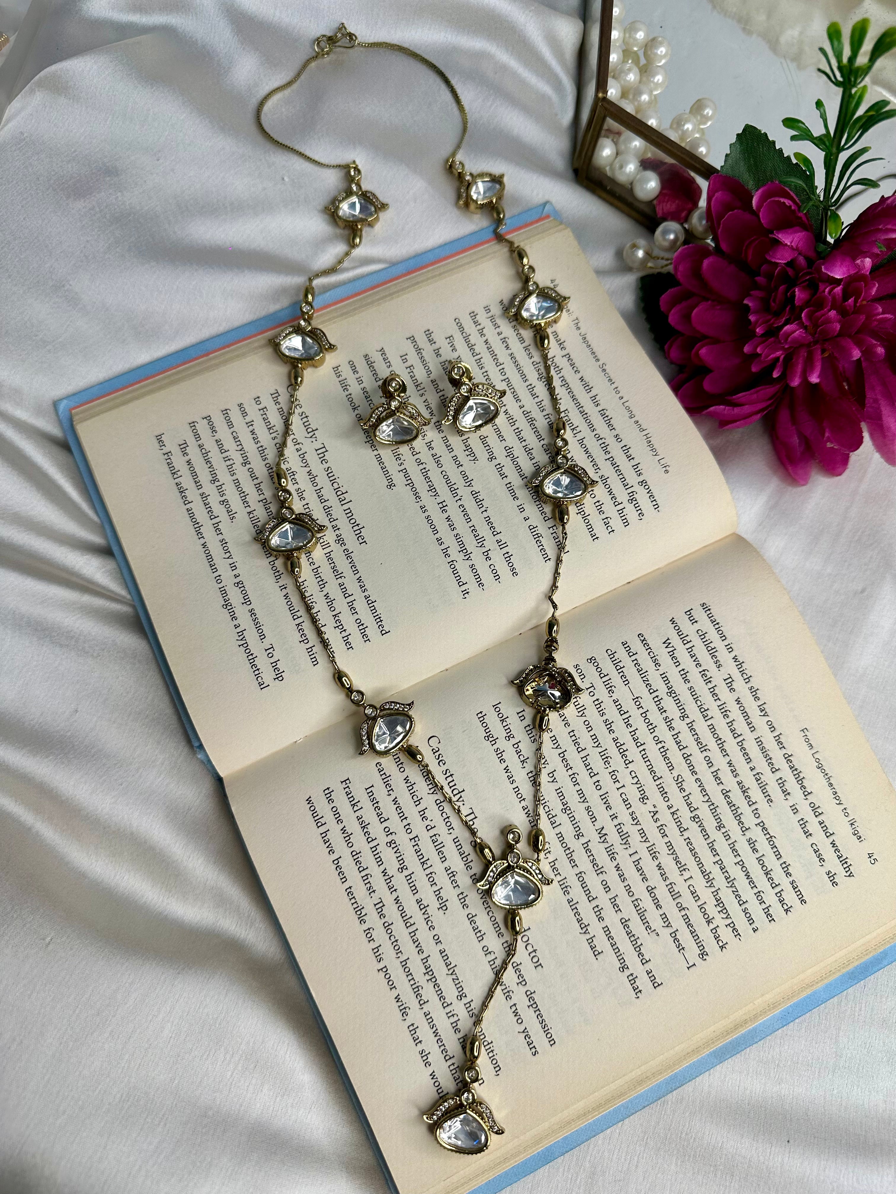 Gold Sheesh Mahal Kundan Necklace Set