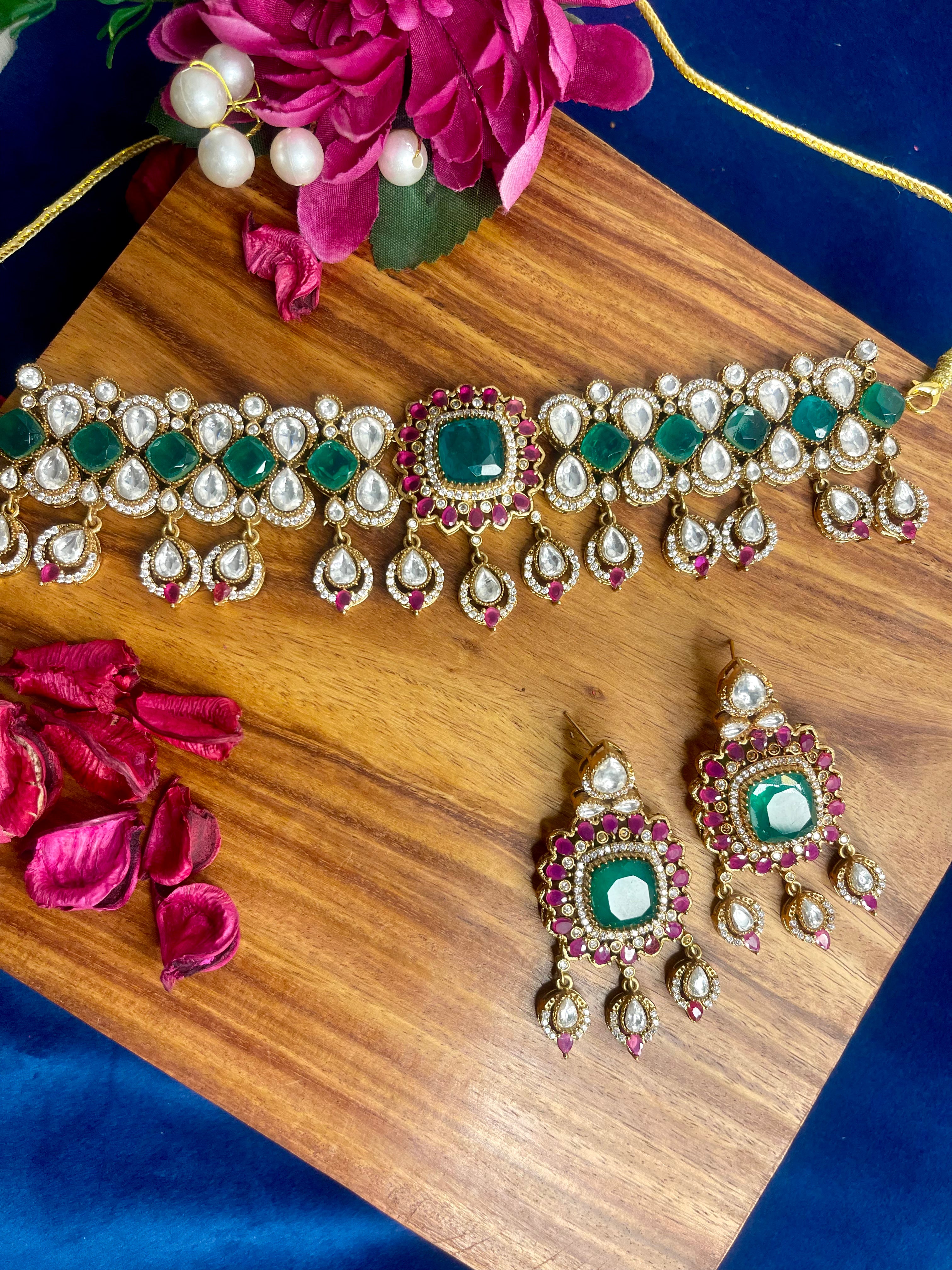 Emerald Grace Kundan Choker Set