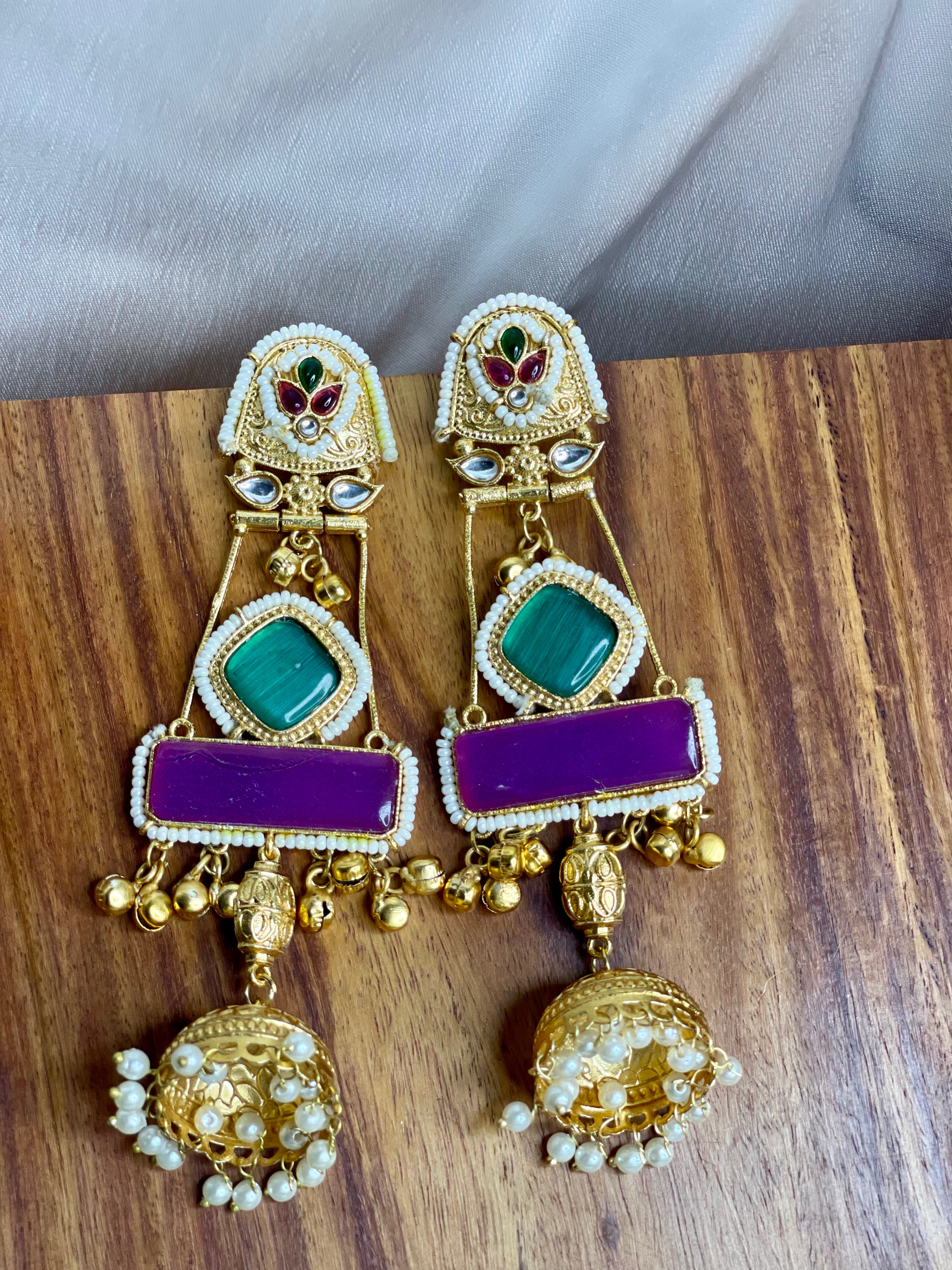 Multi Rang Mahal Kashmiri Jhumka Earrings