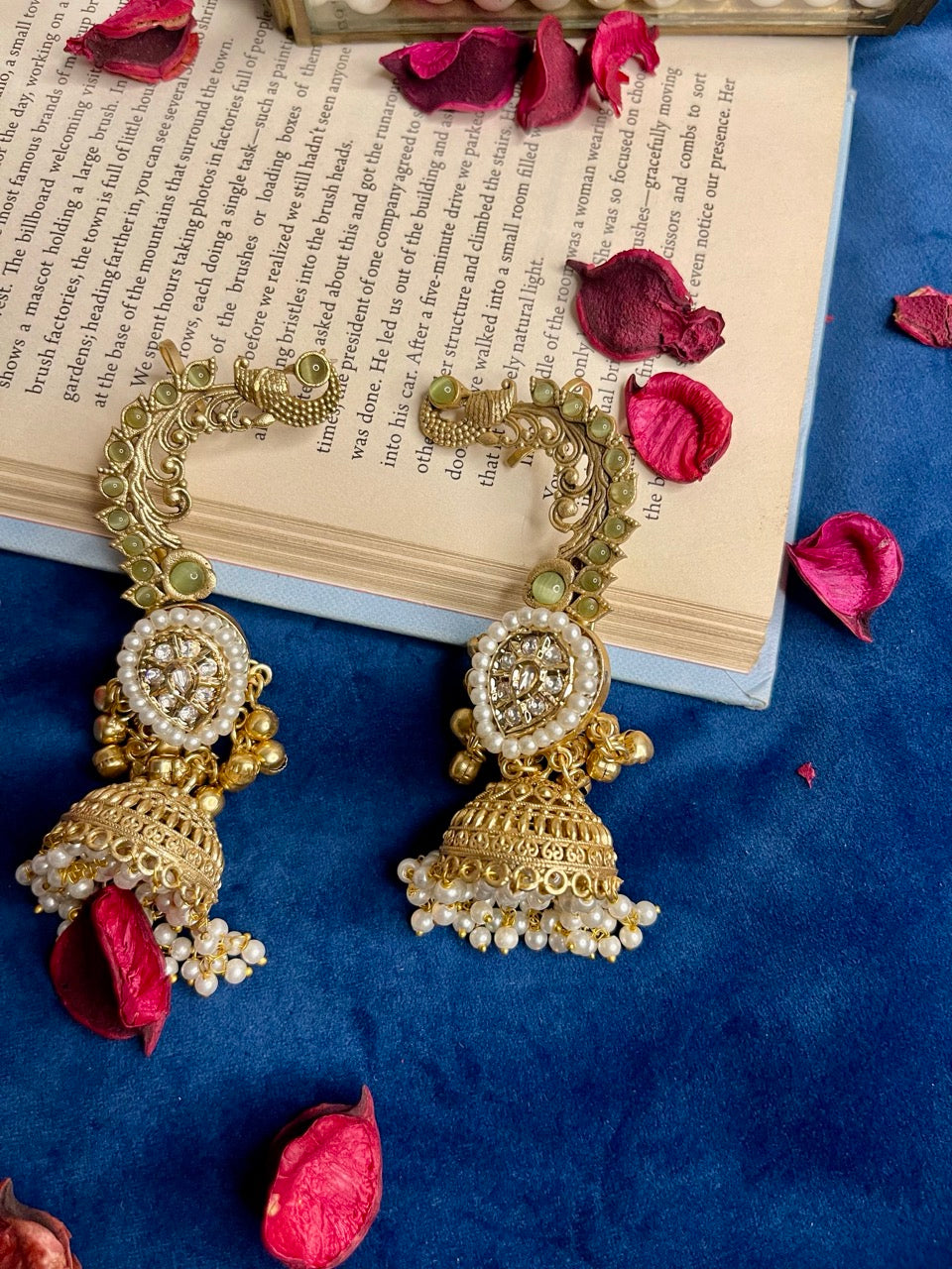 Mint Sitara Earcuff Jhumki Earrings