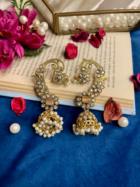 Pink Adaa Earcuff Jhumki Earrings