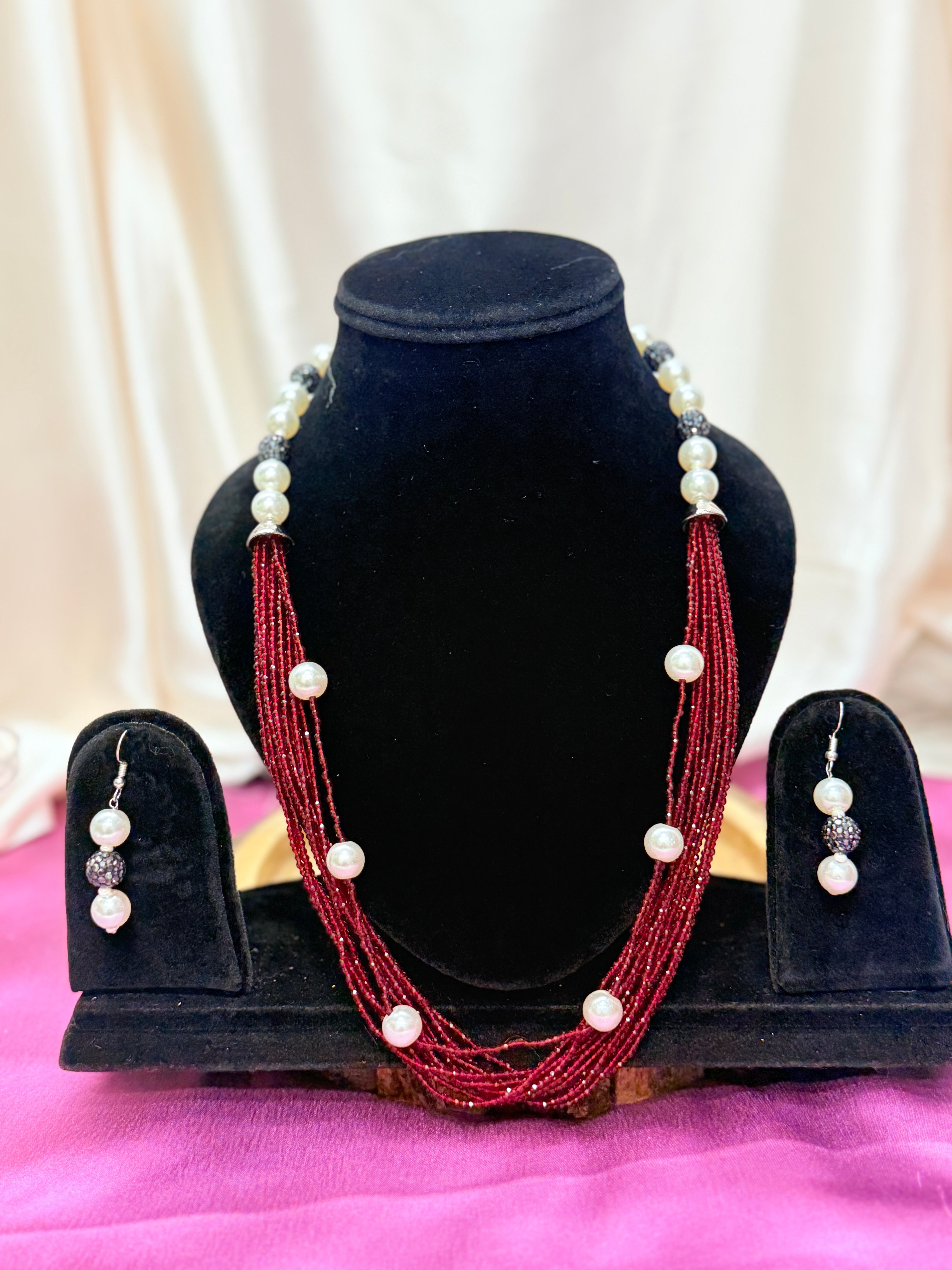 Ruby Pearl Layered Mala set