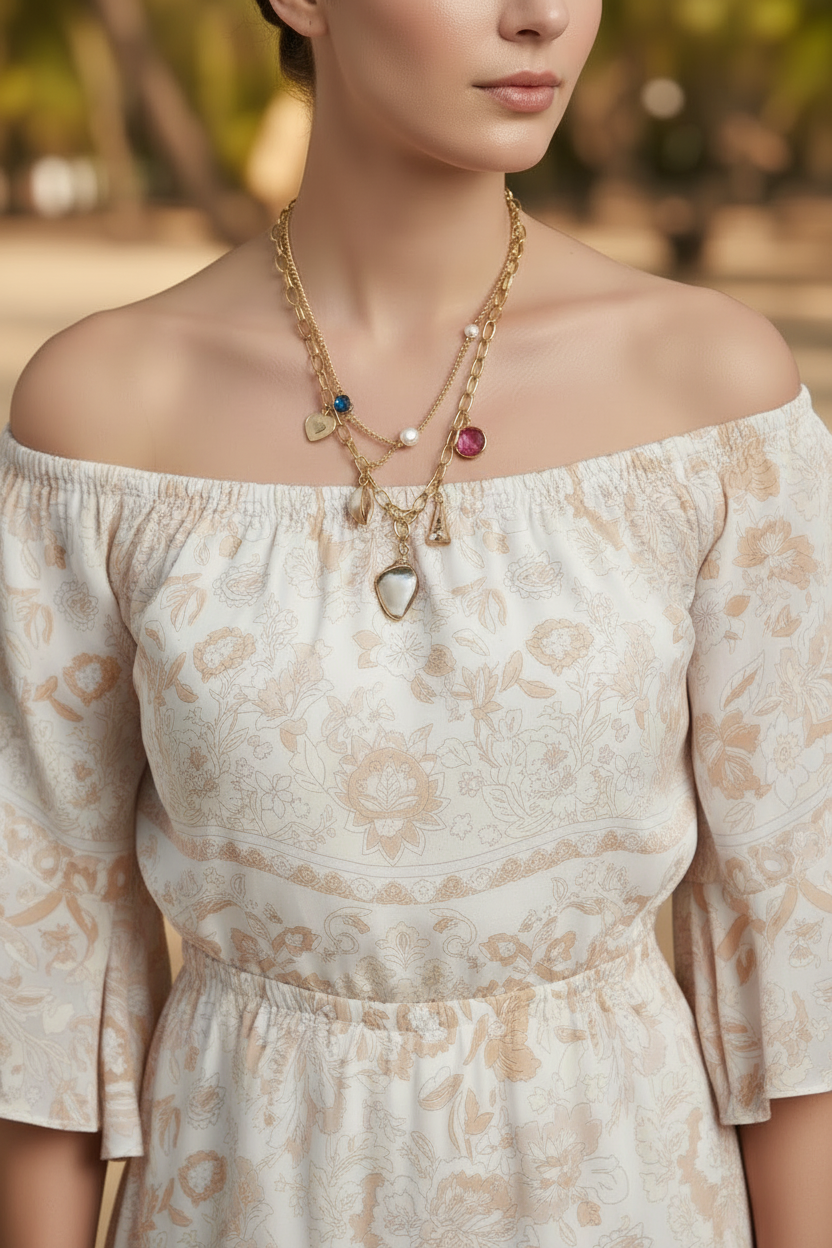 Paris Double Layered Charms Necklace