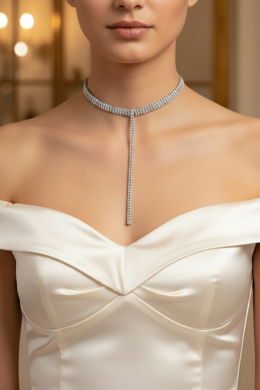 Diamond Line Silver Necklace