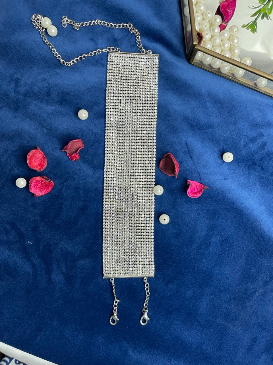 Silver Crystal Mesh Choker