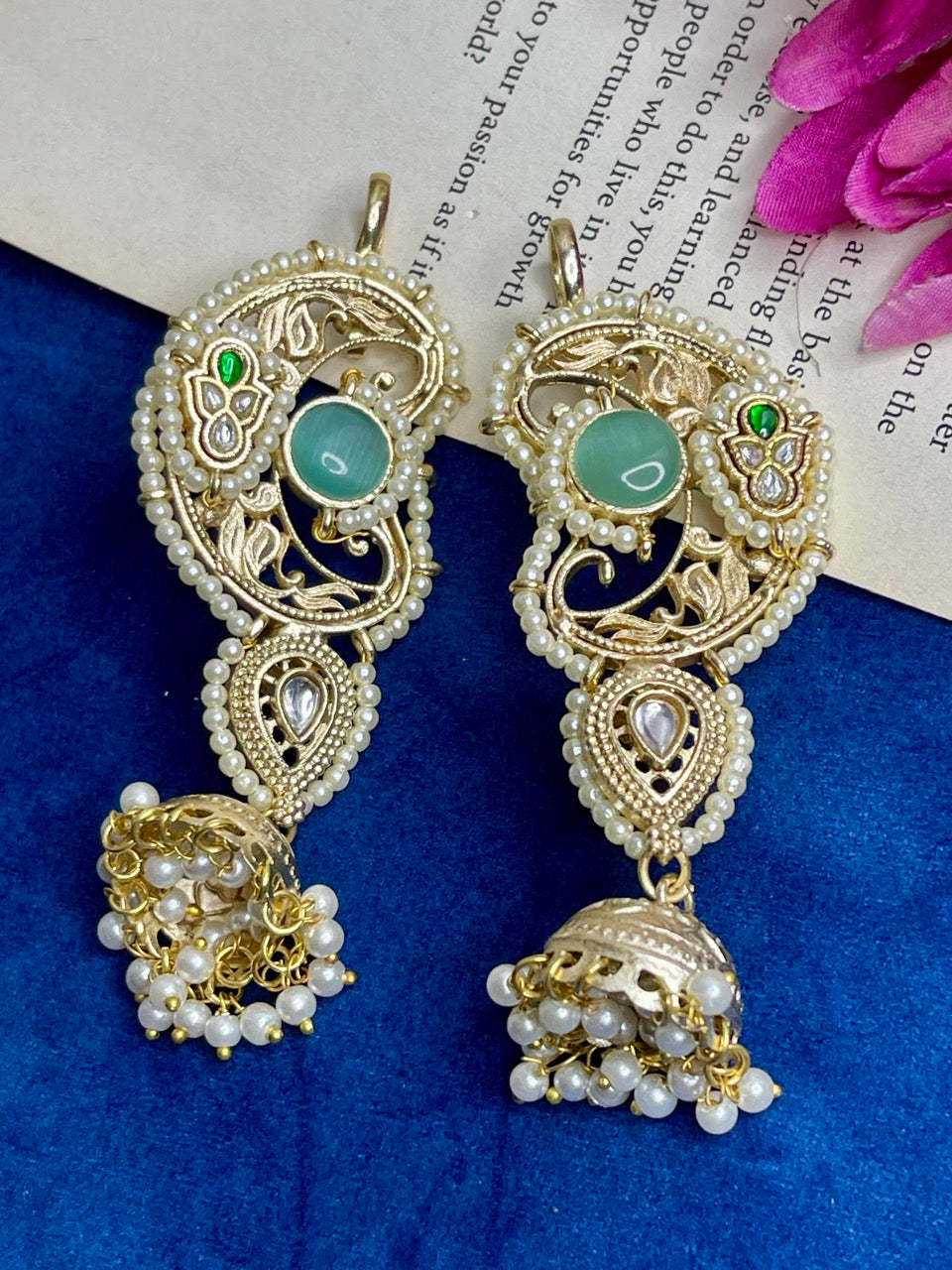 Mint Noor Earcuff Jhumki Earrings