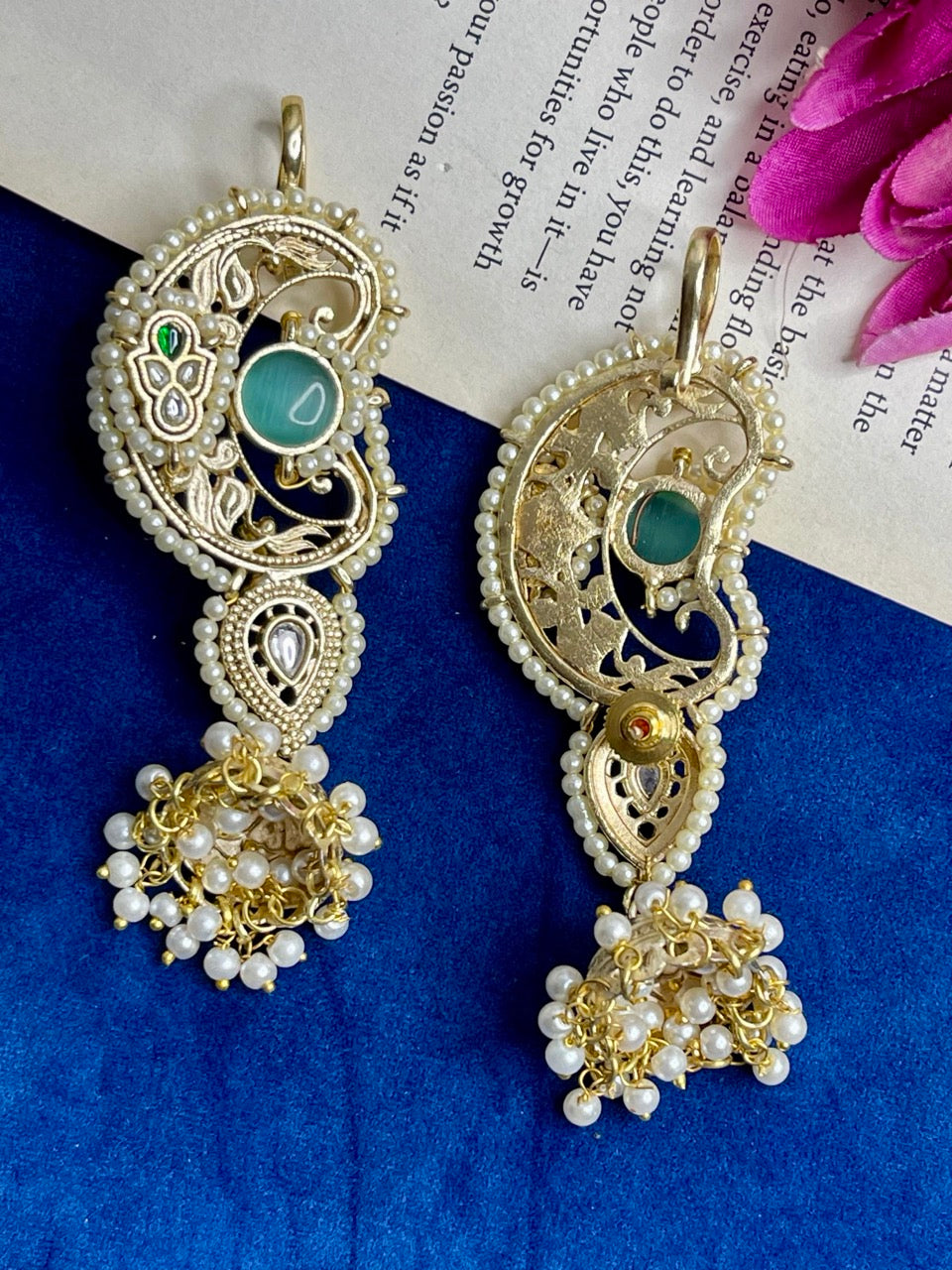Mint Noor Earcuff Jhumki Earrings