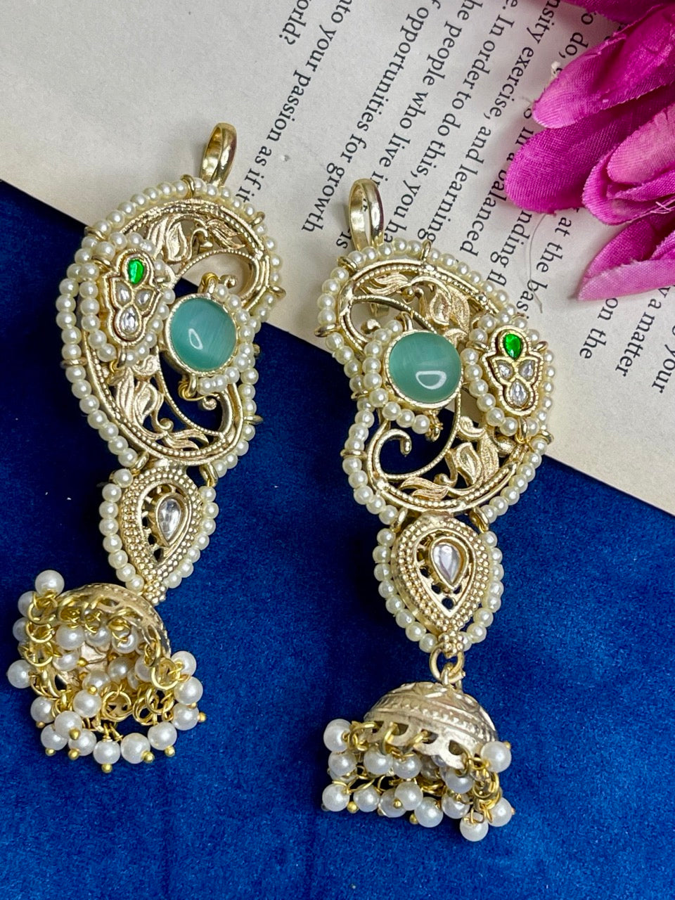 Mint Noor Earcuff Jhumki Earrings