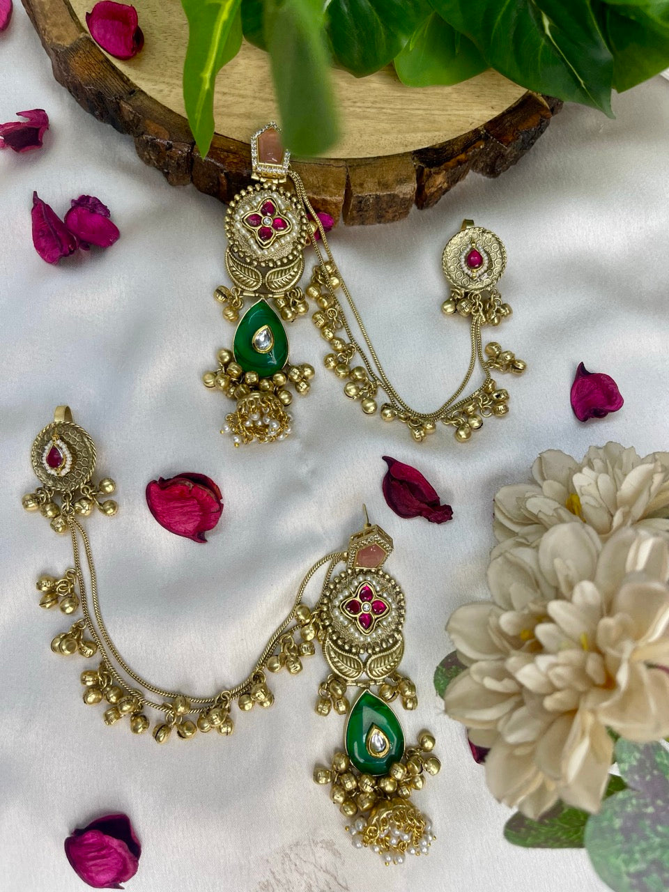 Emerald Gulrez Kashmiri Kaanchain Earrings