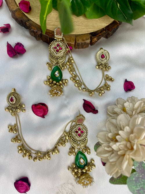 Emerald Gulrez Kashmiri Kaanchain Earrings