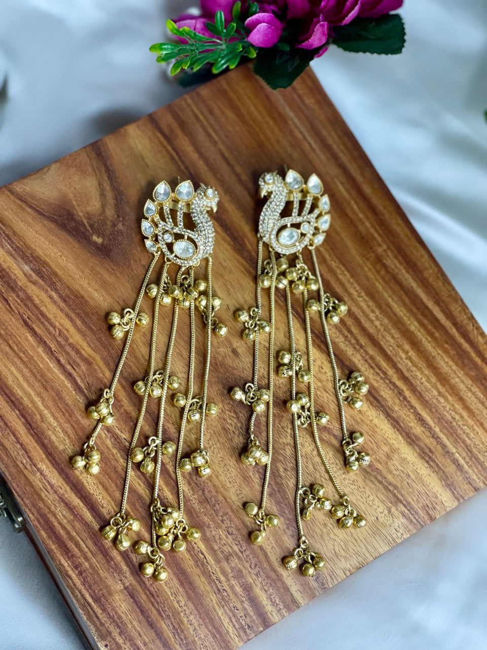 Gold Peacock Kashmiri Ghunghroo Earrings