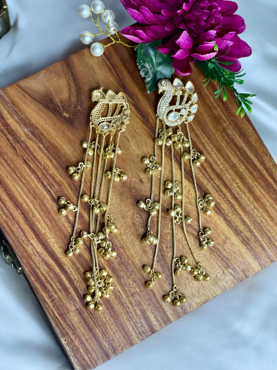 Gold Peacock Kashmiri Ghunghroo Earrings