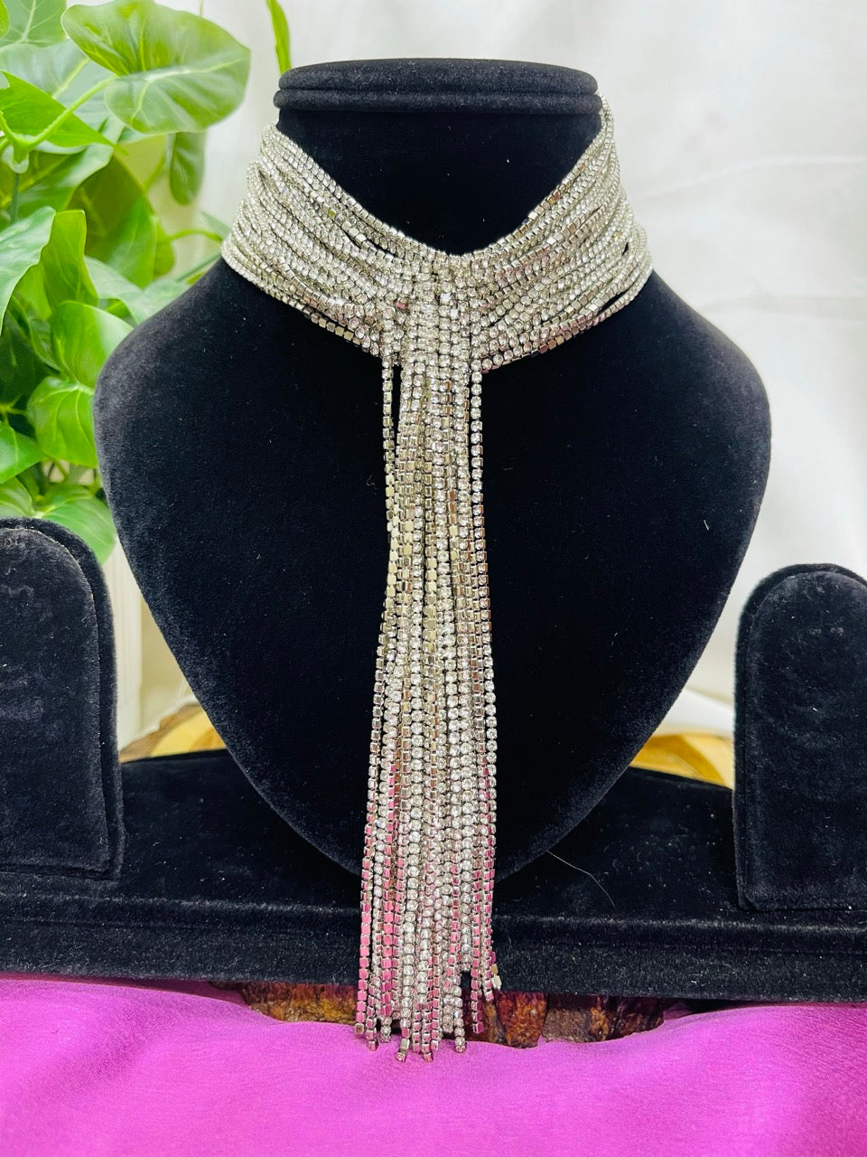 Silver Diamond Drape Choker