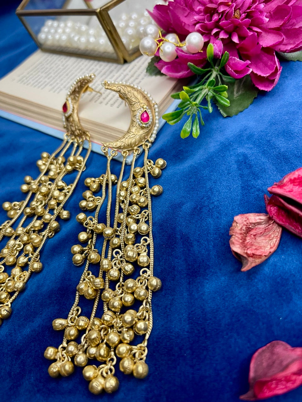 Golden Noor Chaand Kashmiri Dejhoor Earrings