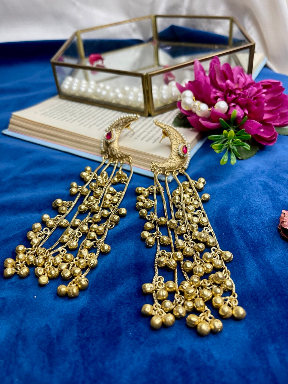 Golden Noor Chaand Kashmiri Dejhoor Earrings