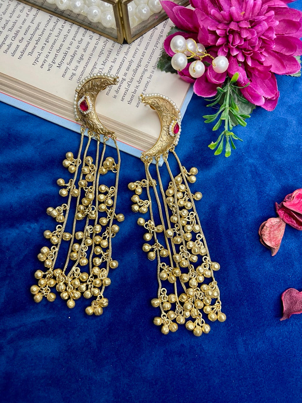 Golden Noor Chaand Kashmiri Dejhoor Earrings