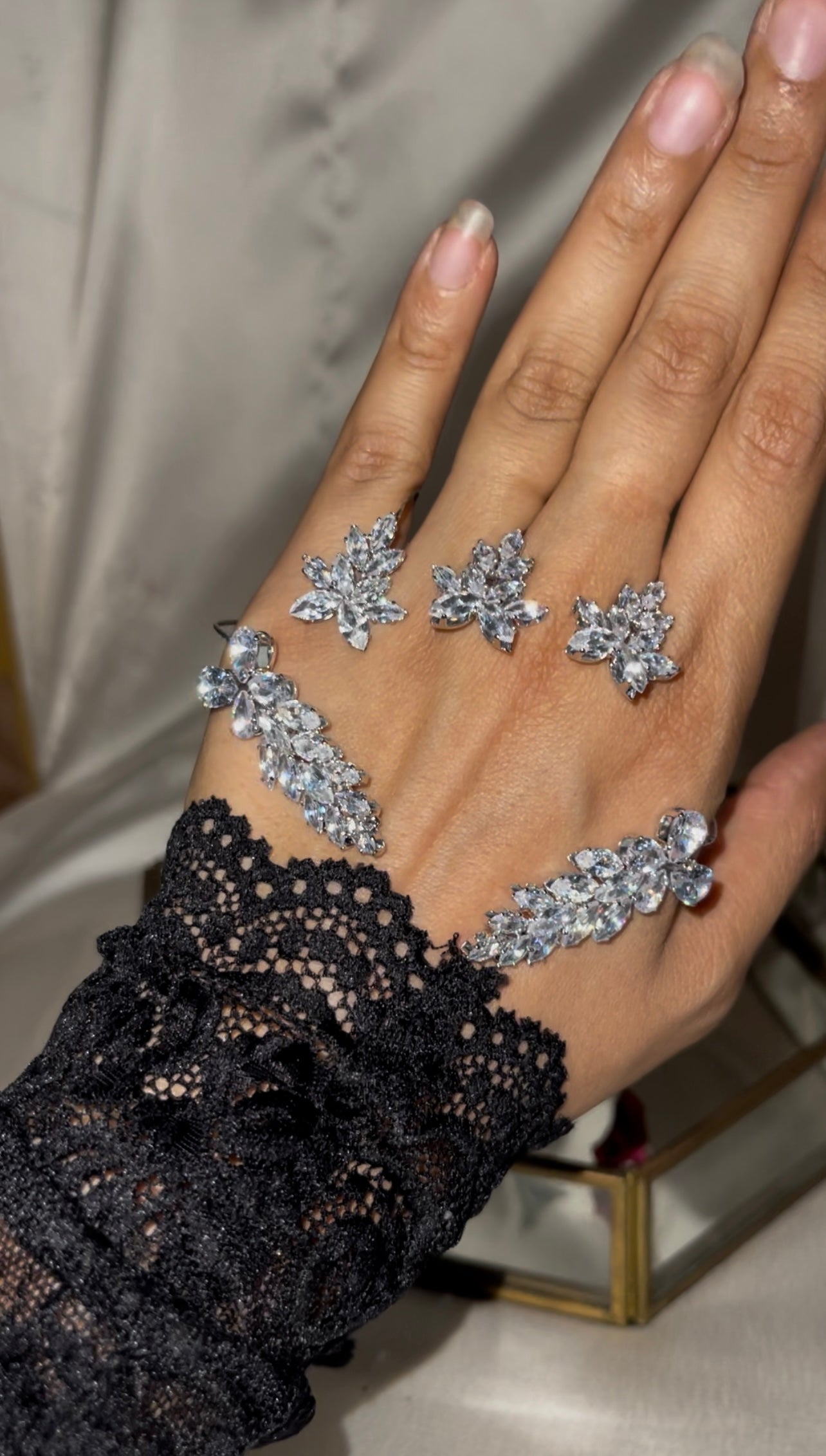 Silver Snowflake Crystal Multi Ring Handcuff