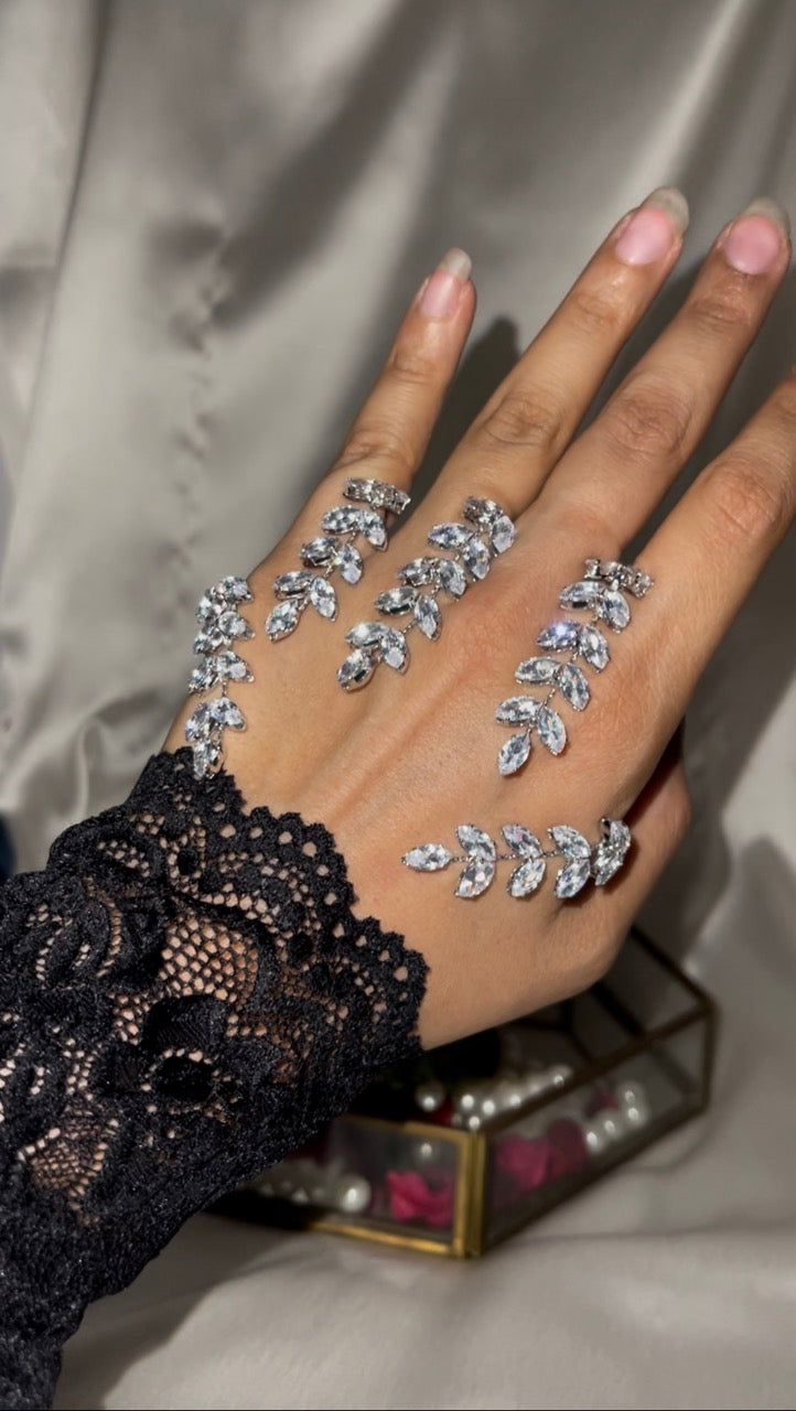 Silver Vine Crystal Multi Ring Handcuff
