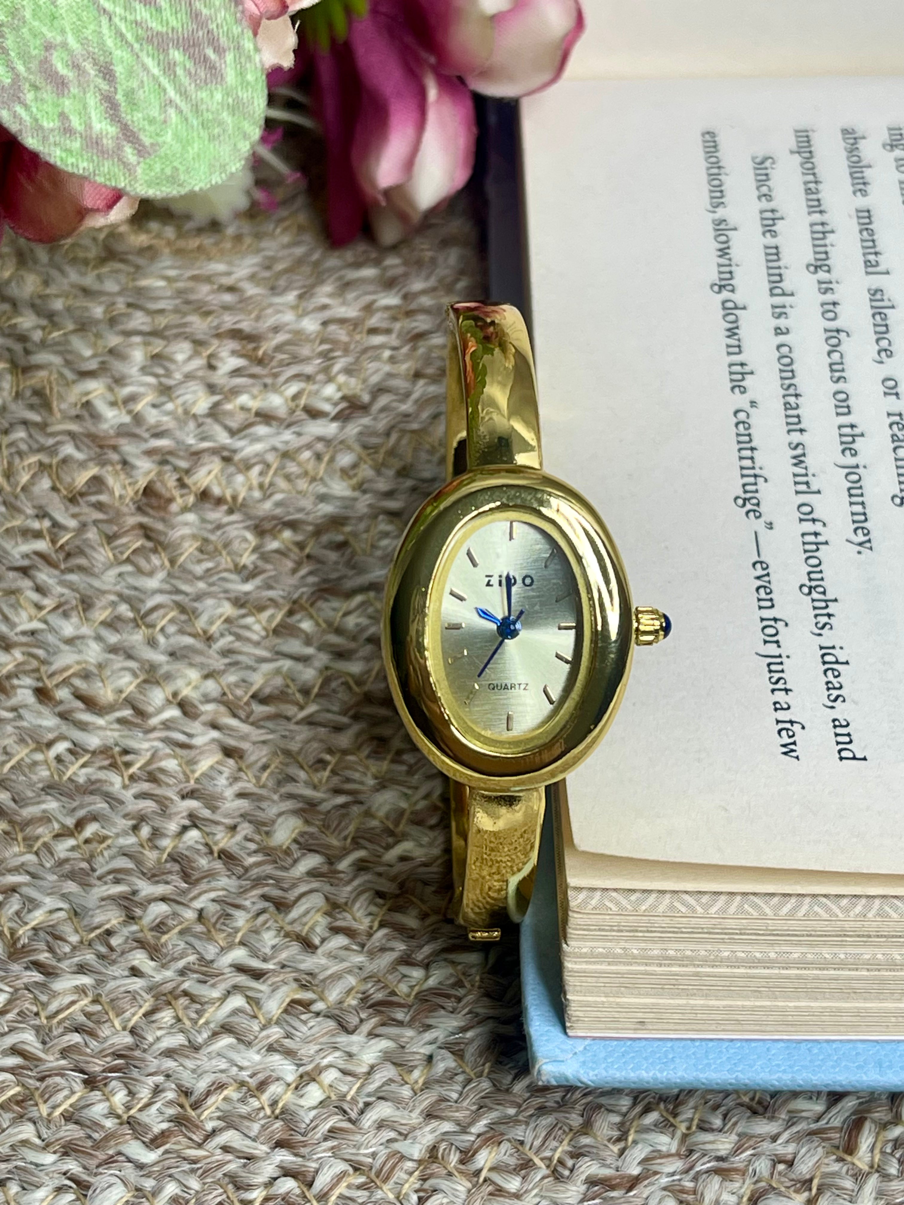 Gold Oval Vintage Bracelet Watch