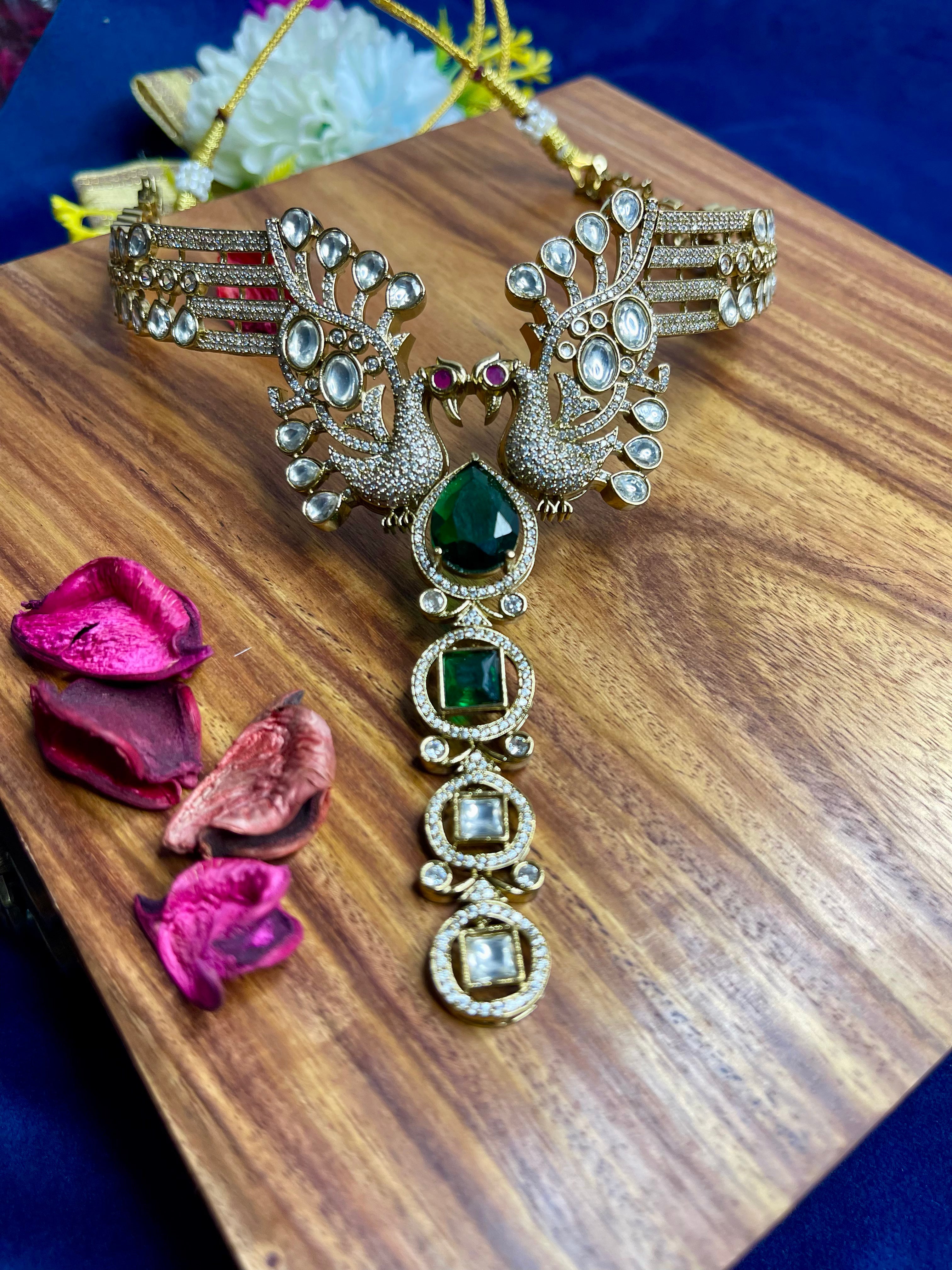 Emerald Peacock Statement Choker Set