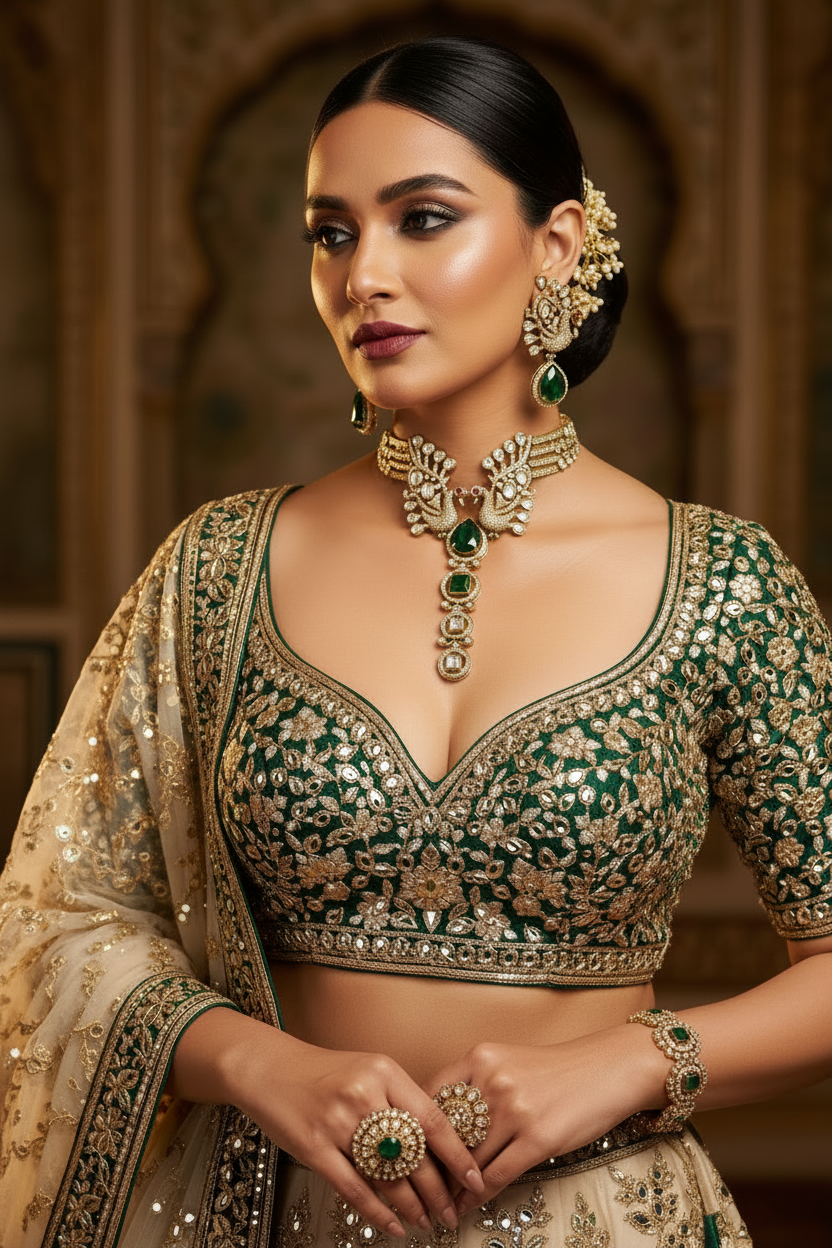 Emerald Peacock Statement Choker Set
