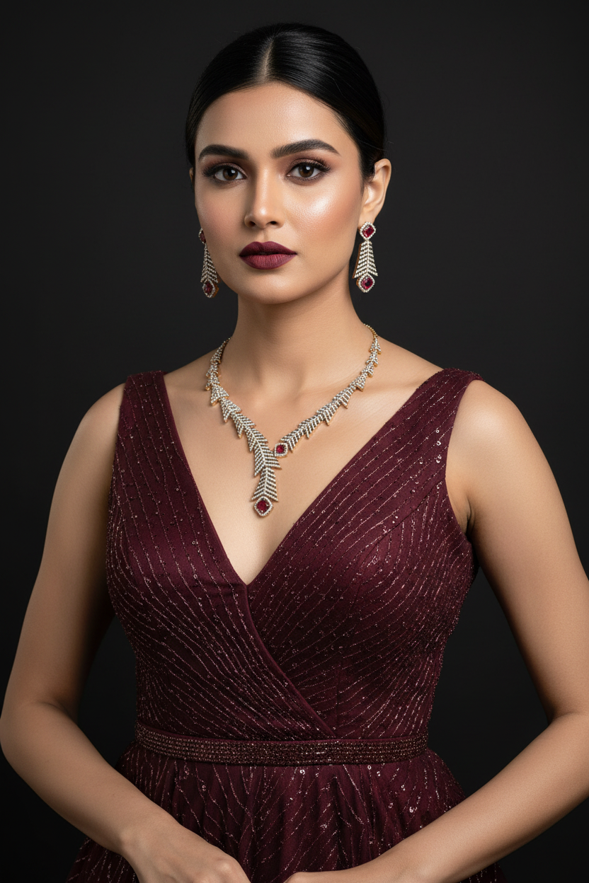 Red Zigzag AD Necklace Set
