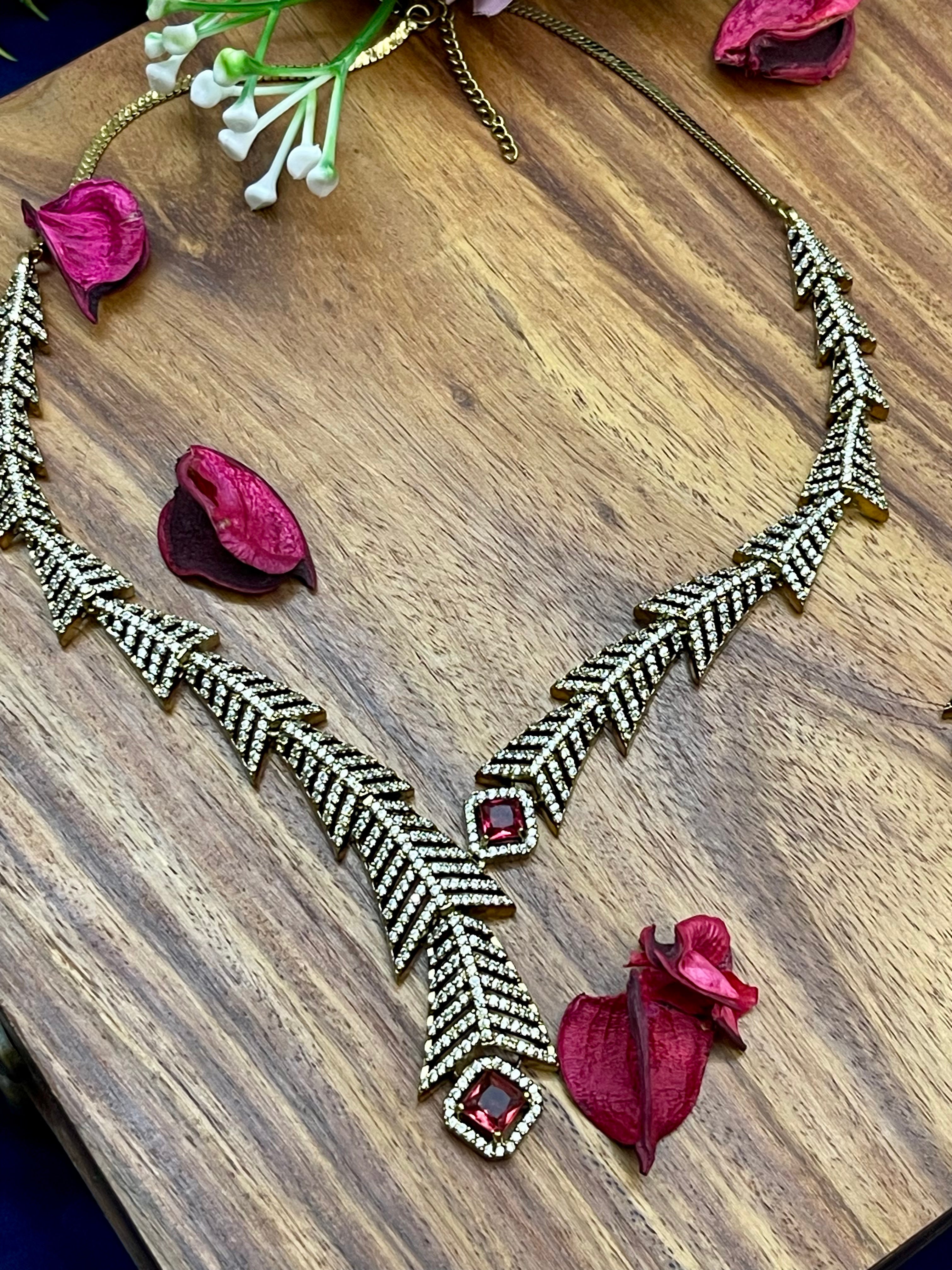 Red Zigzag AD Necklace Set