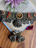 Oxidized Meenakari Parrot Heritage Ghungroo Choker Set
