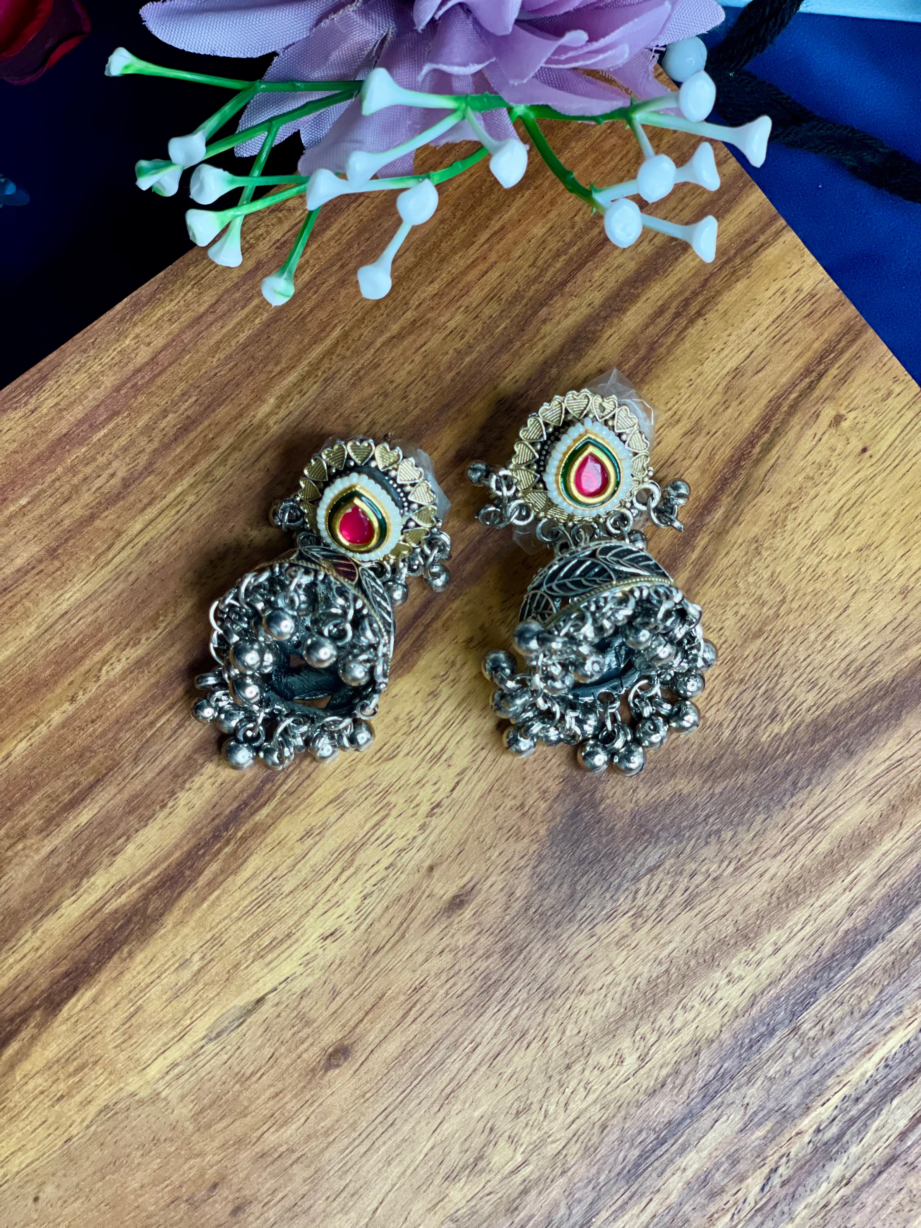 Oxidized Meenakari Parrot Heritage Ghungroo Choker Set