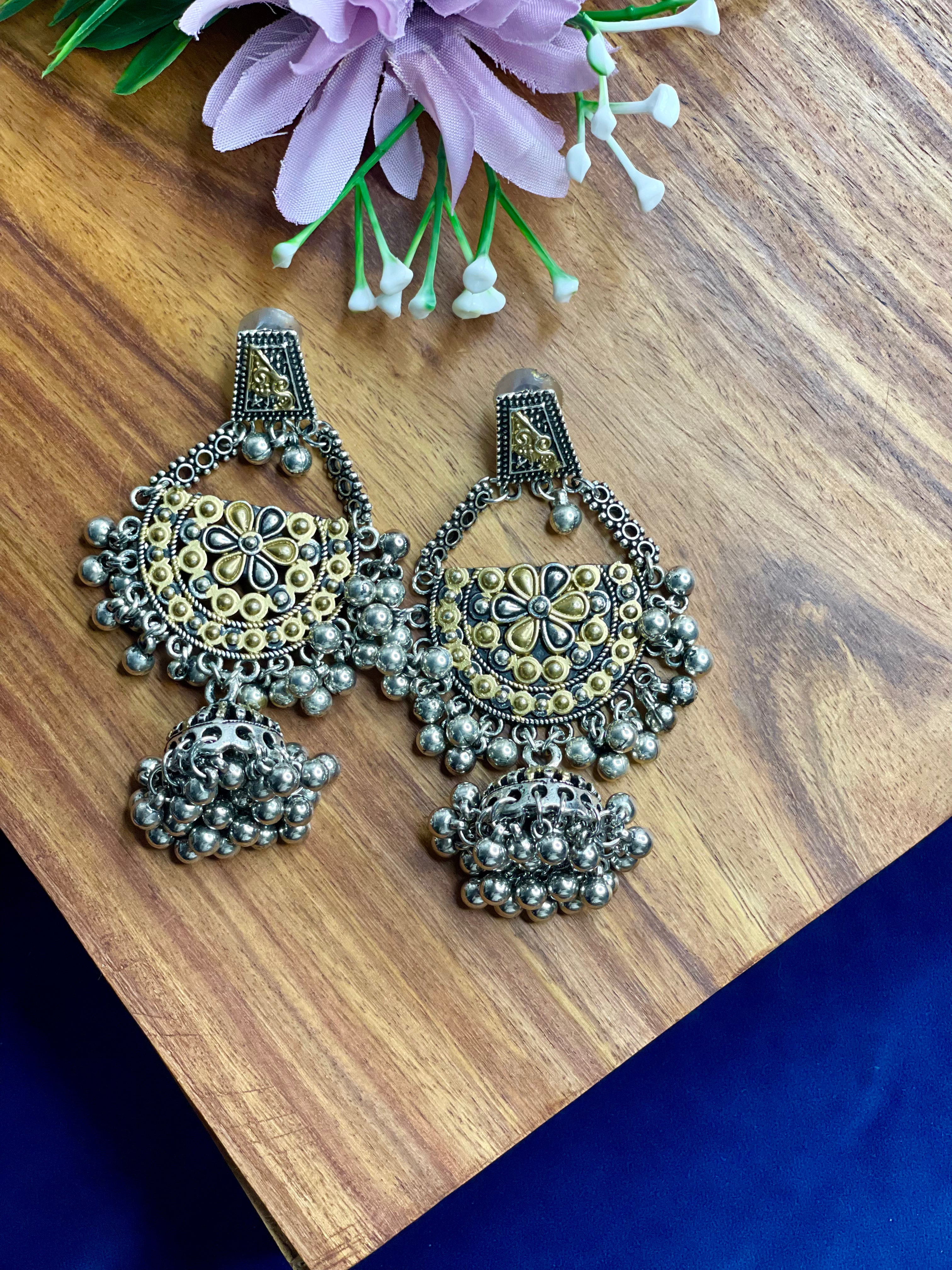 Oxidised Fusion Floral Ghungroo Choker Set