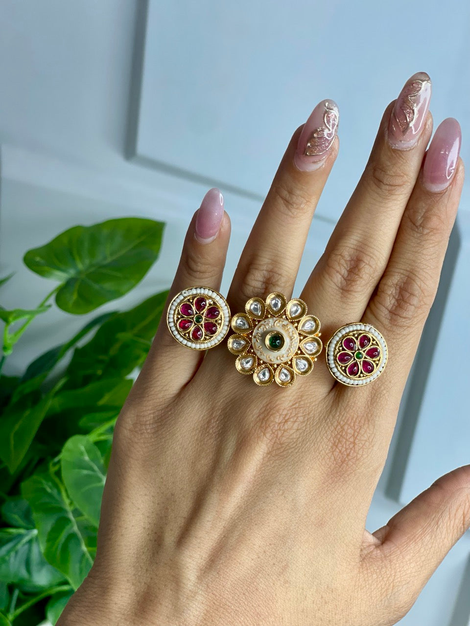Gold  Rajwadi Statement Two Finger Ring