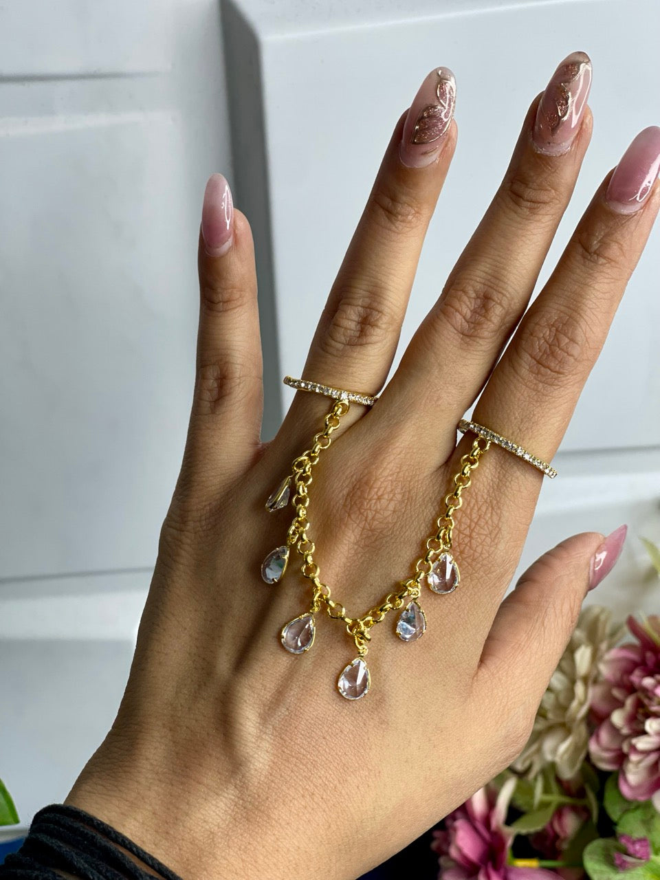 Gold Dual Finger Chain Ring