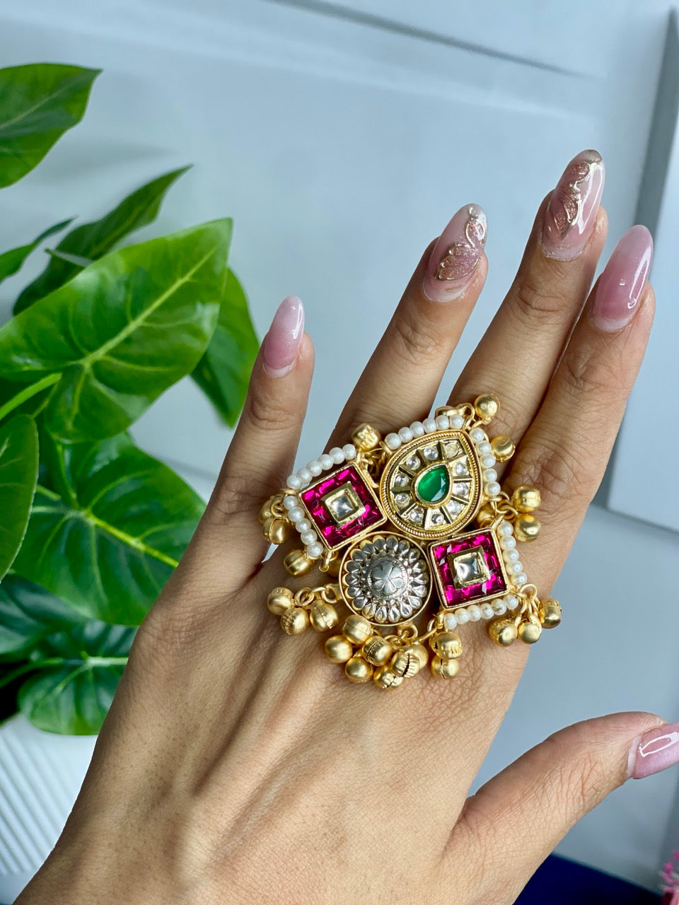 Pink Royal Kundan Ghunghroo Ring